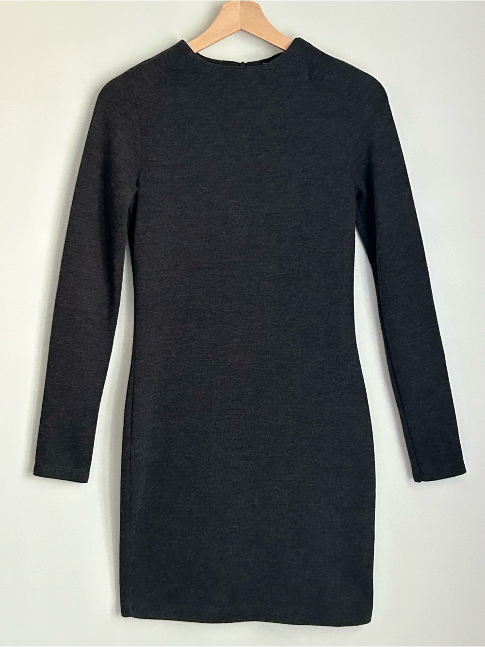 Zara W&B Charcoal Grey Long Sleeve Bodycon Mini Dress, Size Small